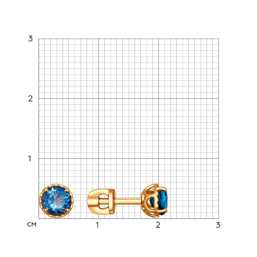  Серьги-пусеты из золота с синими топазами